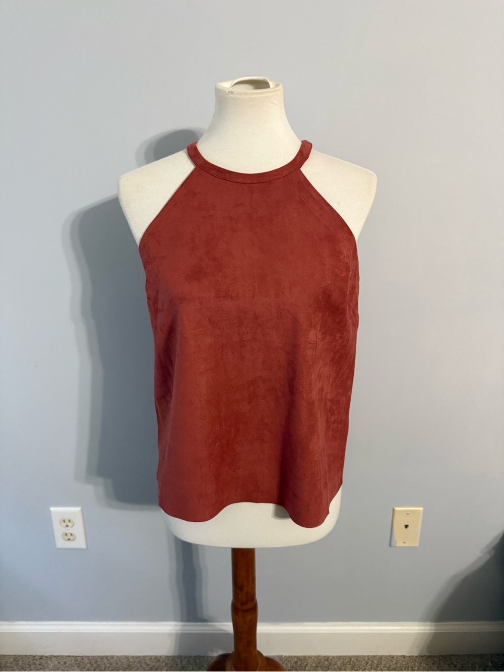 Naked Zebra Rust Red Suede-Effect Halter Tank